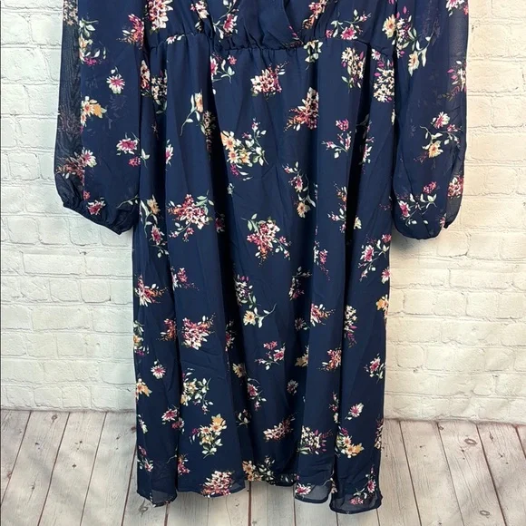 BloomChic Blue and Pink Floral Long Sleeve Sheer Overlay Dress - Picture 6 of 7